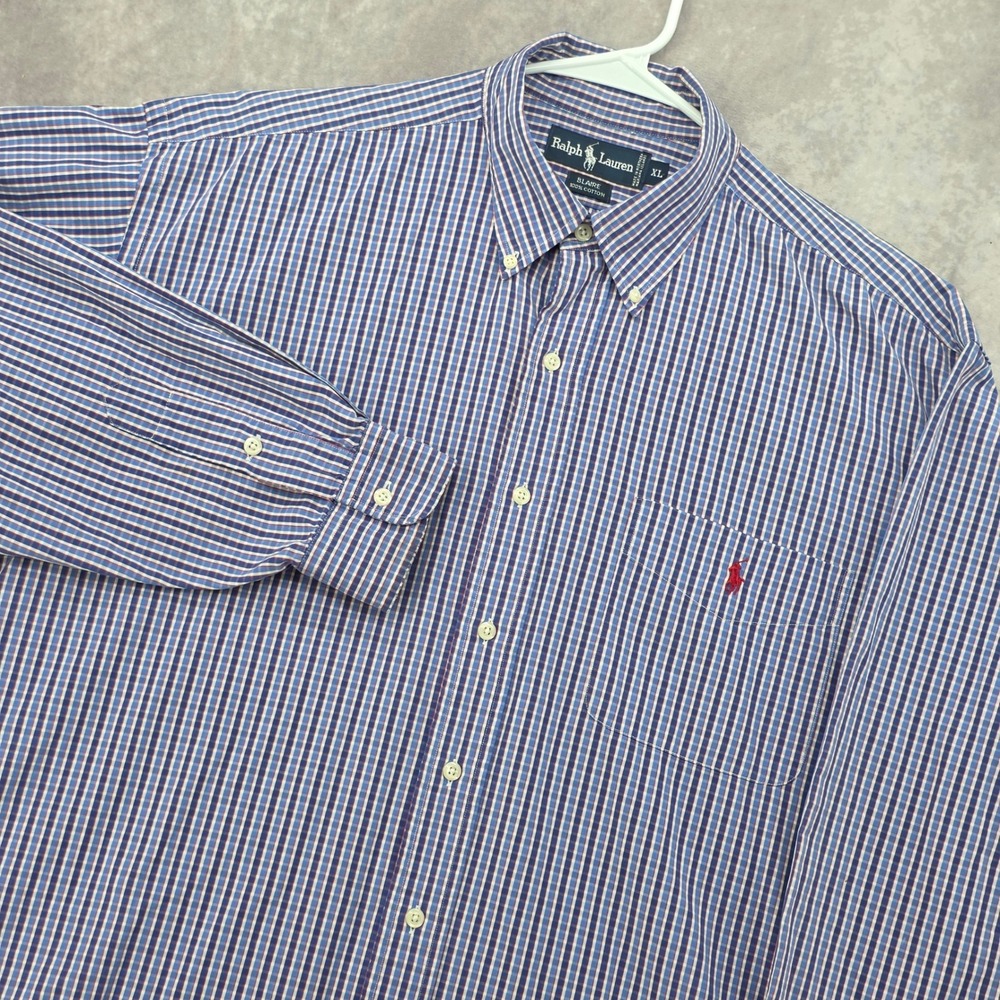 Polo Ralph Lauren Blaire Mens XL Blue Plaid Button Down Shirt Long Sleeve Pony
